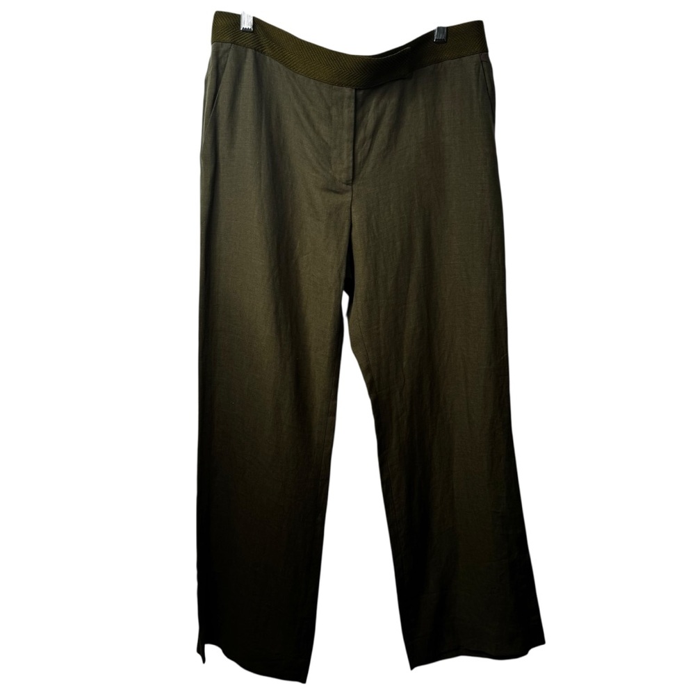 Charles Nolan New York Olive Linen Wide-Leg Trousers Pants NWT Size 12